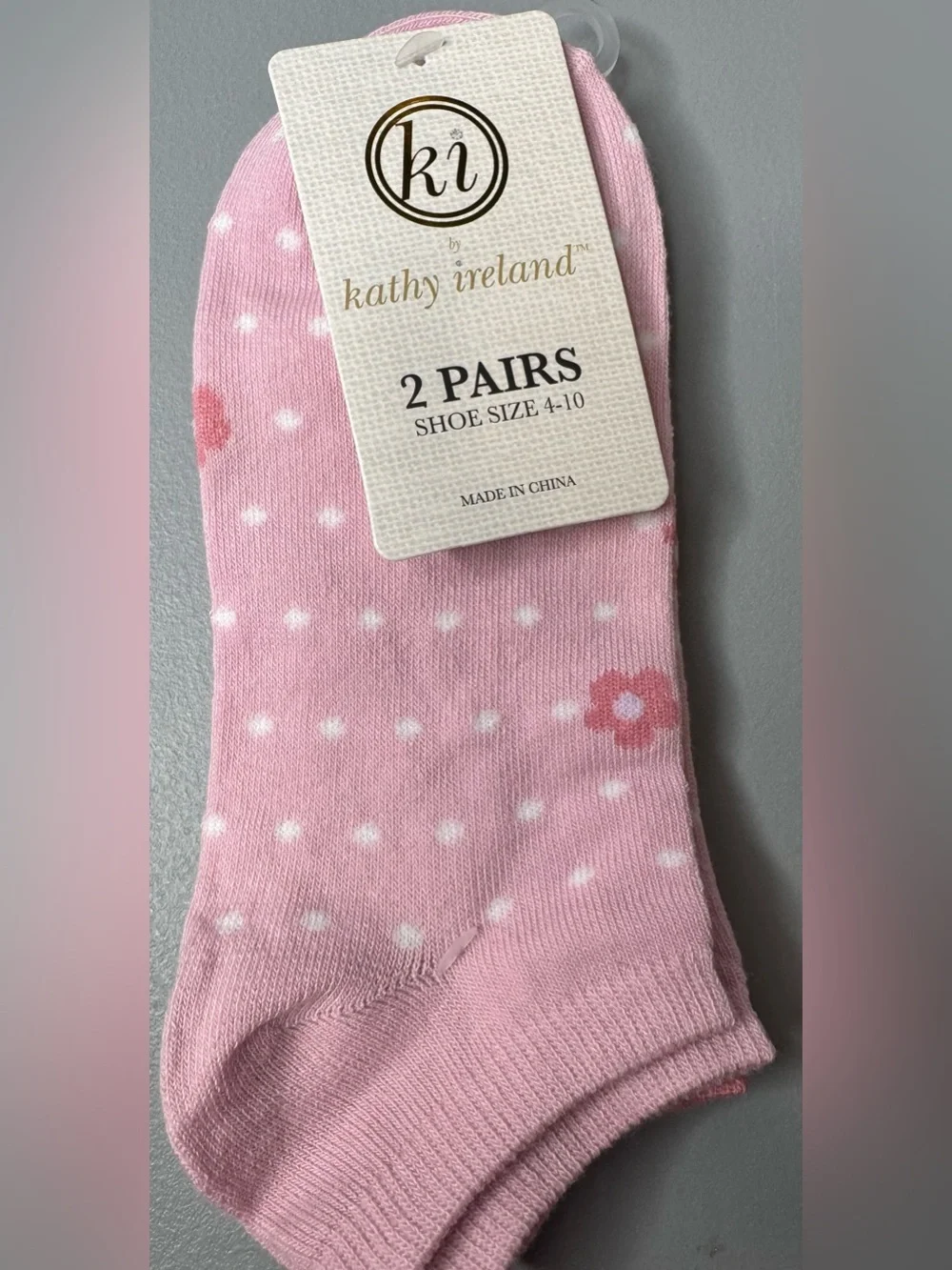 Kathy Ireland women’s mauve pastel Pink Polka Dot Floral No-Show Socks 2-pack